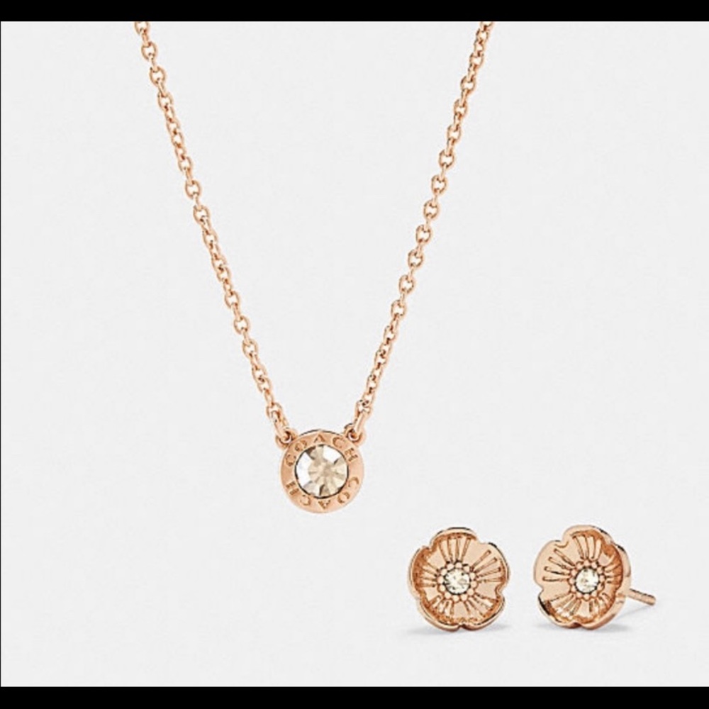 Coach Open Circle Neclace and Tea Rose Stud Set